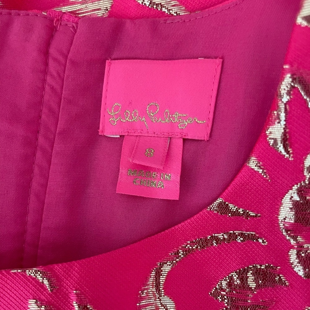 Lilly Pulitzer Girl’s Erina Dress pink Gold Puff Dress Vacation Fancy Sparkly - Picture 6 of 9